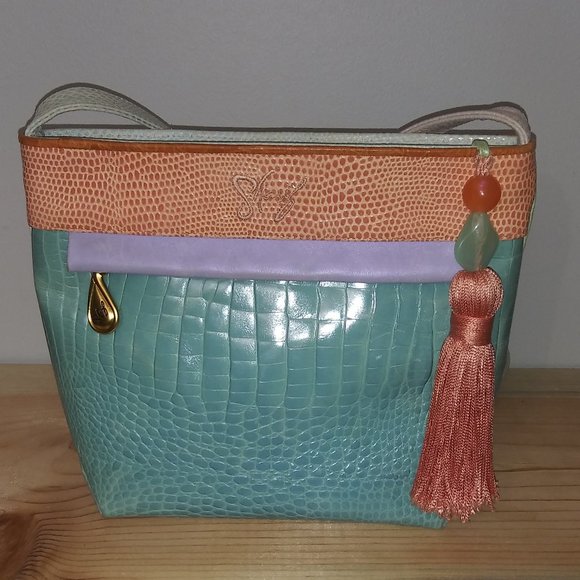 Accents by Sharif Pastel Colorblock Purse with Beaded Tassel Zipper Pull - Picture 1 of 10